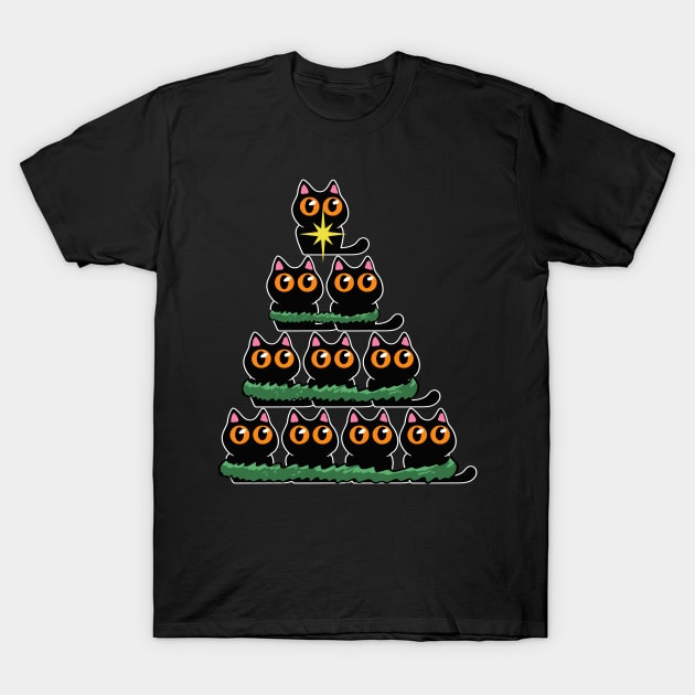 Merry Christmas Black Cats And Kittens Xmas Tree Gift T-Shirt by YouareweirdIlikeyou